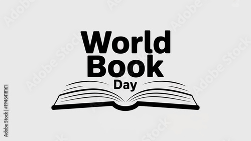 World book day logo with open book on gray background symbolizing reading and literature celebration