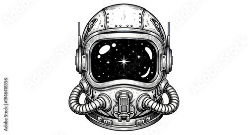 Retro Astronaut Helmet Reflecting Starry Cosmos
