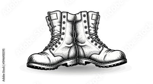 Vintage Combat Boots Drawing