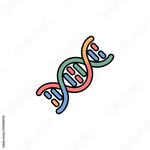 Vibrant dna double helix structure icon showing genetic information strands