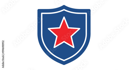 Blue shield with red star symbol.