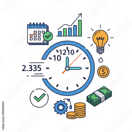 Financial planning and time management concept with clock and money