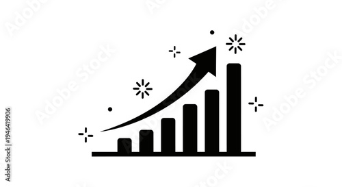 Black bar chart with rising arrow.