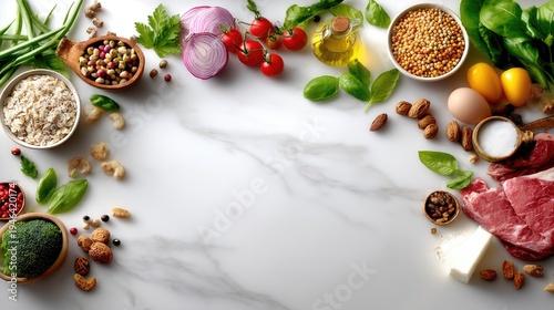 Wallpaper Mural Fresh Ingredients for Healthy Cooking on Marble Surface with Vegetables, Fruits, and Protein Sources Torontodigital.ca