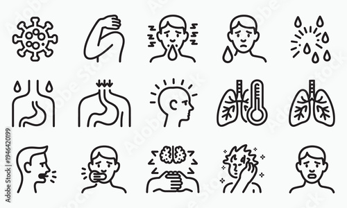 Human organs and health symptoms medical line icons set