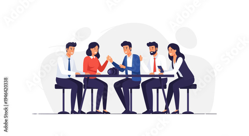 Diverse team collaborating around a table, sharing ideas and working together