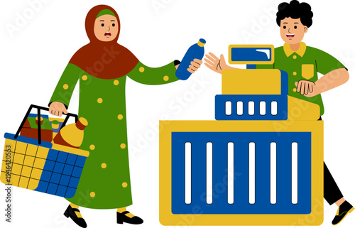 woman muslim shopping at supermarket