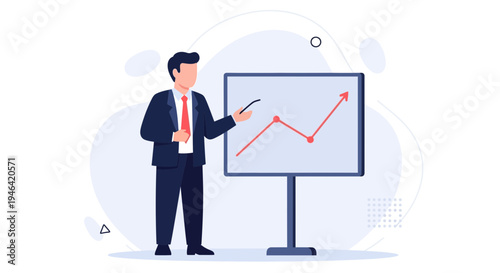 Businessman presenting upward trend graph on whiteboard, business growth concept