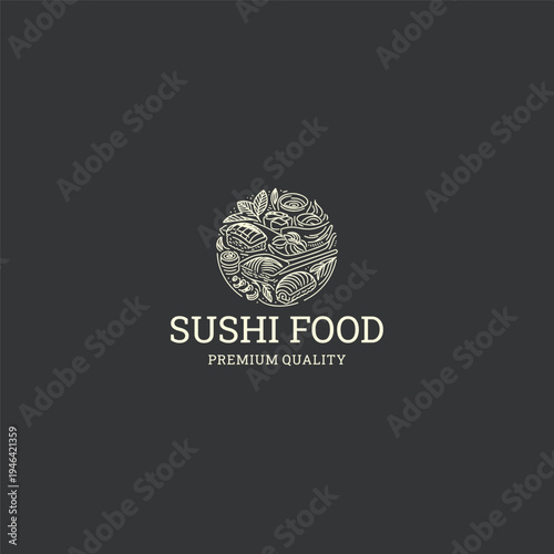 Sushi food logo style icon design template vector illustration