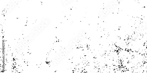 Grunge dust scattered black dirt speckles and stains on white background, distressed vintage paper effect, minimal monochrome grunge overlay, high contrast, realistic grain texture.