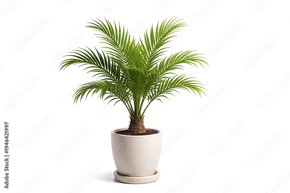 Obraz premium Isolated small dates plant in pot, elegant and graceful, indoor decoration isolated on a white background.