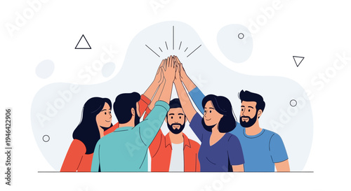 Teamwork High Five: Diverse group celebrating success, unity, and collaboration