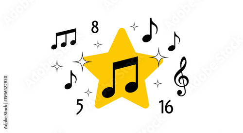 Yellow star with music notes symbol.