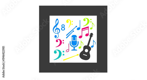 Colorful music notes and guitar.