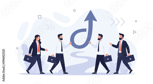 Business people collaborating to achieve growth and success with upward arrow