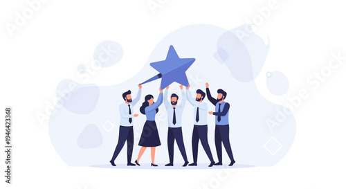 Teamwork Success: People Holding Up a Blue Star, Achieving Goals Together