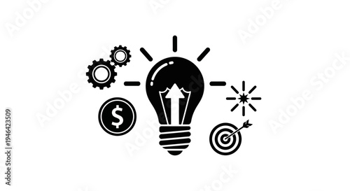 Black Light Bulb with Icons.