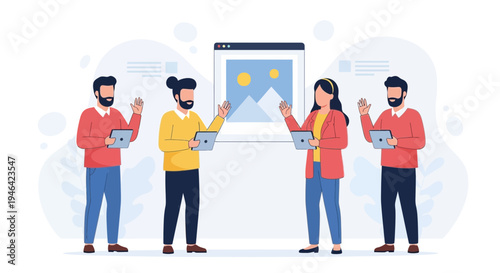 Team Meeting Discussing Project Ideas with Digital Presentation