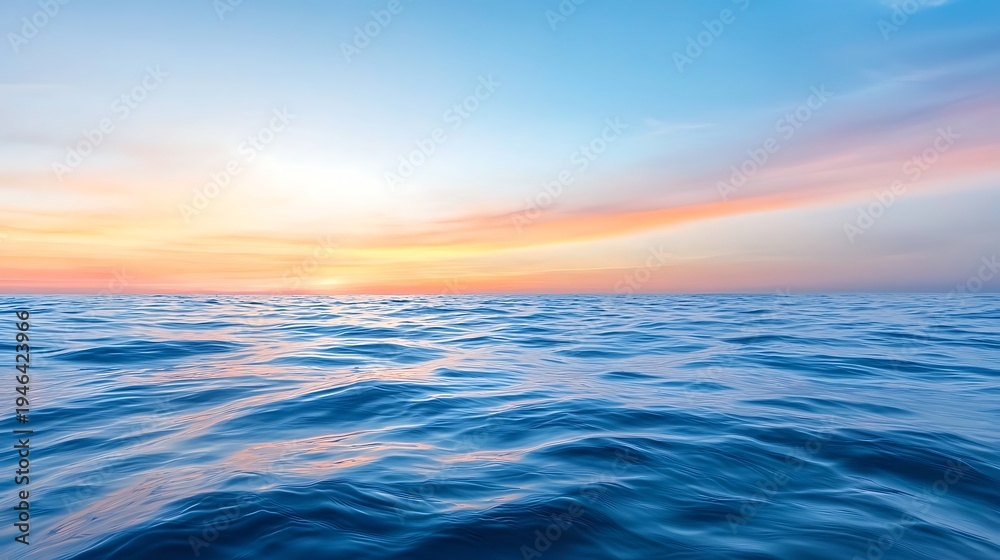 Fototapeta premium Serene Ocean View at Sunrise with Calm Waves and Colorful Sky Reflections