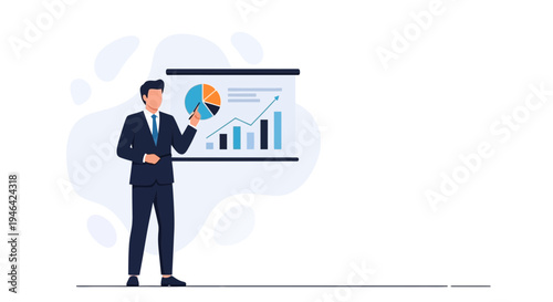 Businessman presenting financial charts on a whiteboard during a business meeting