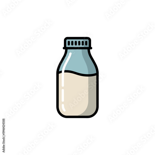 A classic glass milk bottle filled with creamy fresh liquid
