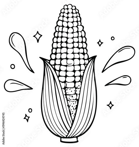 Fresh Ear of Corn with Husk Hand Drawn Outline Illustration Vector