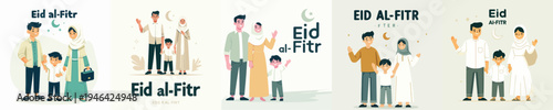 vector of muslim family celebrating eid al-fitr