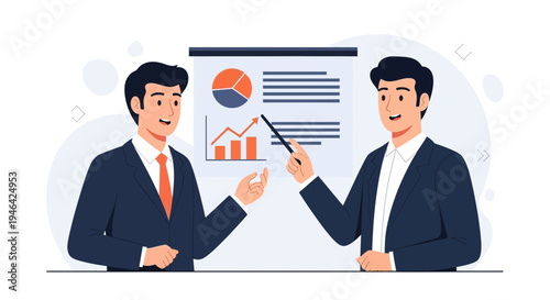 Business meeting with charts and graphs presentation by two professionals
