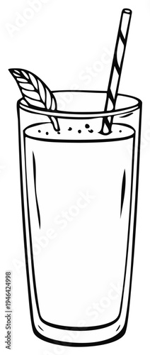 Hand drawn illustration of a refreshing drink with a straw and mint leaf garnish