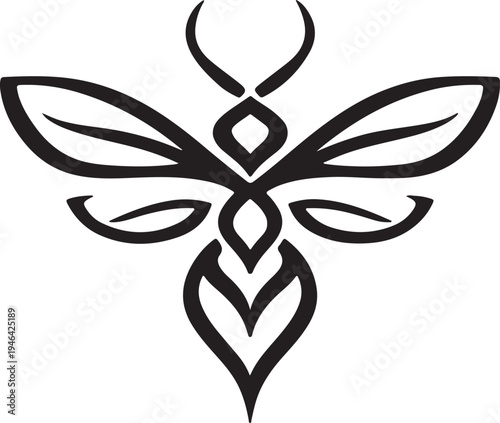 Black bee illustration isolated on transparent background