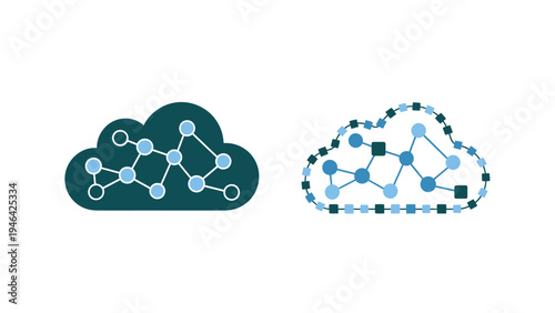 Cloud Computing Network Connection Vector Icons Set for Data Storage and Digital Technology Solutions, Modern IT Infrastructure Concept