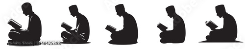 half body vector silhouette of a man standing reading the Quran side view