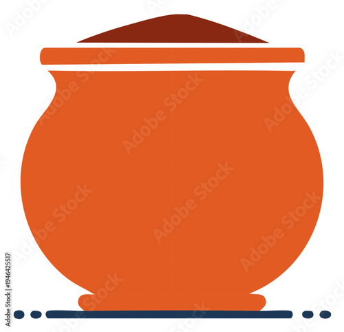 Stylized Terracotta Pot Filled with Dark Soil or Earth