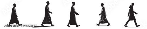 vector silhouette of a Muslim man walking gesture side view