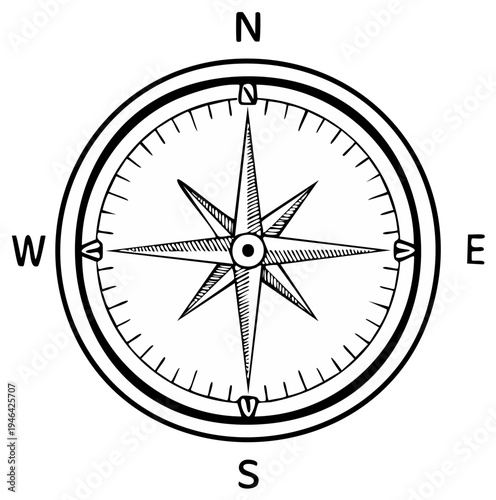 Compass Illustration Showing North, East, South, and West Directions for Navigation