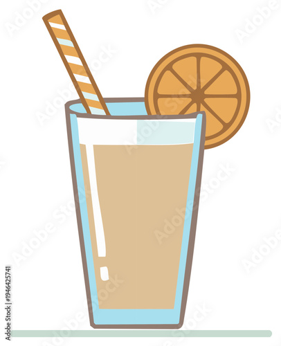 Refreshing orange juice in a tall glass with a striped straw and citrus slice garnish