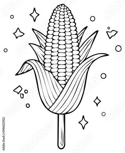 Stylized Outline of a Corn Cob on a Stick with Sparkle Accents