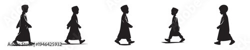 vector silhouette of a Muslim little boy walking gesture side view