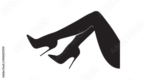 Legs in stiletto high heel shoes with pointed toes shown in black silhouette, isolated on white background.