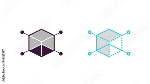 Set of 2 Abstract Cube Network Icons Vector Illustration for Data Connection, Blockchain, and Technology Concepts