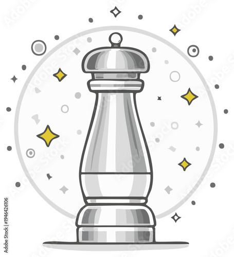 Elegant Silver Pepper Grinder Illustration with Decorative Accents
