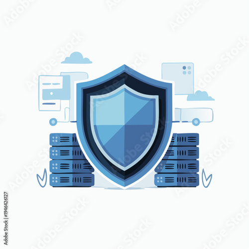 A blue shield symbolizing robust data security and network protection for digital infrastructure and cloud computing services.
