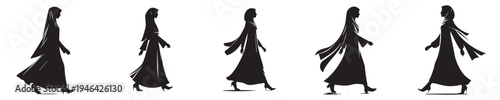 vector silhouette of a Muslim woman walking gesture side view