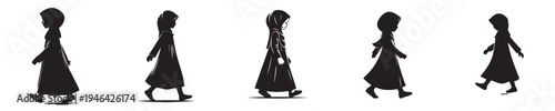 vector silhouette of a Muslim little girl walking gesture side view