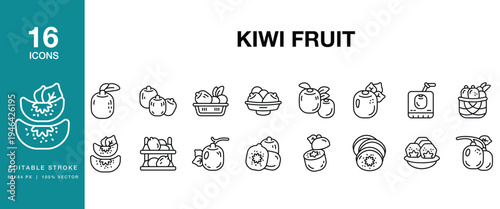 Kiwi Fruit icon set. Includes kiwi, fruit, sweet, healthy, food and More. Editable Stroke Icon Collection.