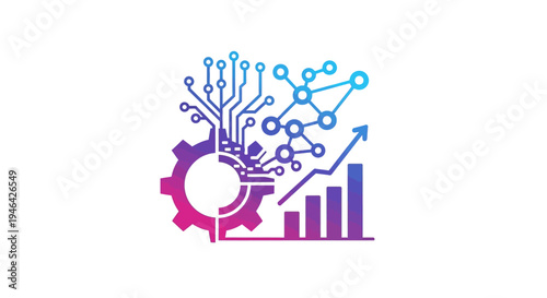 Colorful Gear and Graph Icon.