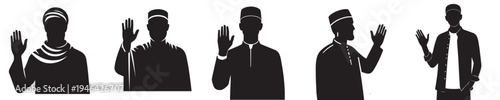 half body vector silhouette of a muslim man standing waving his hand