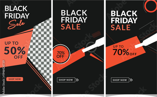 Red black friday sale story template featuring vector illustration and promotional graphics