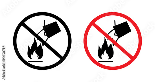 Do not extinguish with water sign set. vector illustration