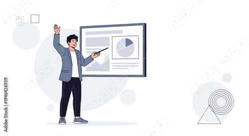 Man presenting data on a whiteboard, business analytics, strategy, and planning concept